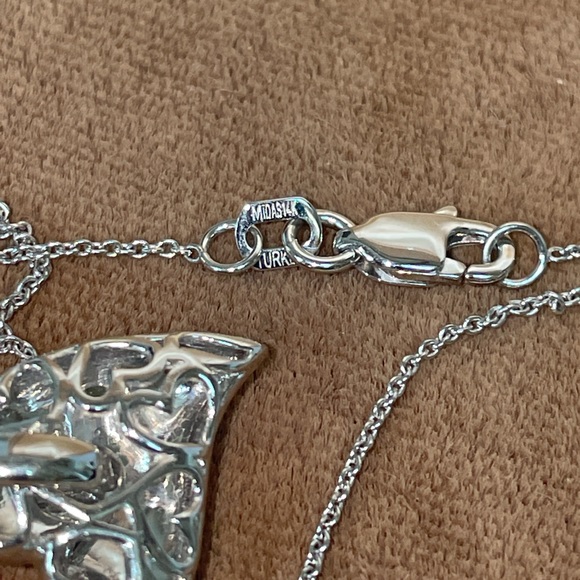 Solid 14K White Gold Hook Heart Hooked on Love Natural Diamond Necklace - Picture 11 of 15